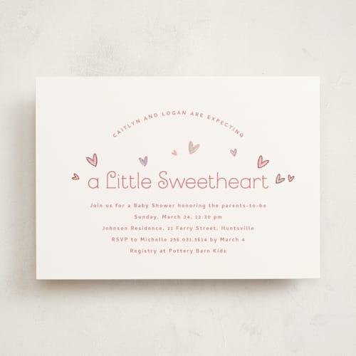This is a candy foil stamped baby shower invitations with foil pressed by letterfix called little sweetheart printing on signature in standard