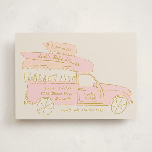 This is a blush baby shower invitations with standard by Gwen Bedat called milk truck printing on signature in standard