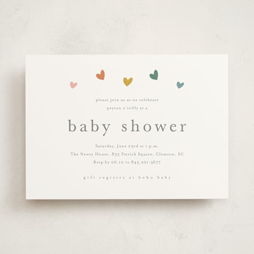 This is a hearts rainbow baby shower invitations with standard by Stacey Meacham called tiny hearts printing on signature in standard