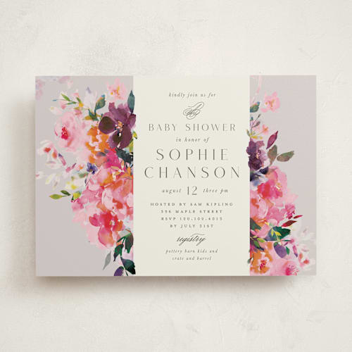 This is a rose baby shower invitations with standard by Lori Wemple called blooms printing on signature in standard
