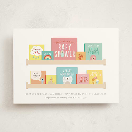 This is a brights baby shower invitations with standard by Itsy Belle Studio called modern book shelf printing on signature in standard