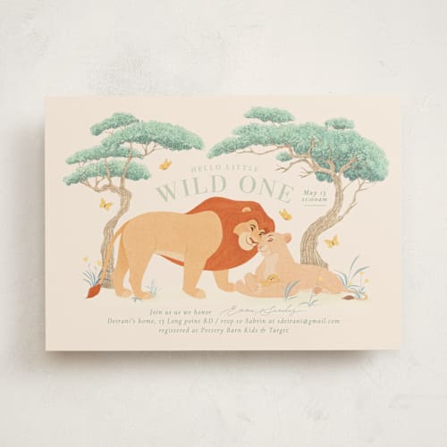 This is a vanilla baby shower invitations with standard by Sabrin Deirani called little wild one printing on signature in standard