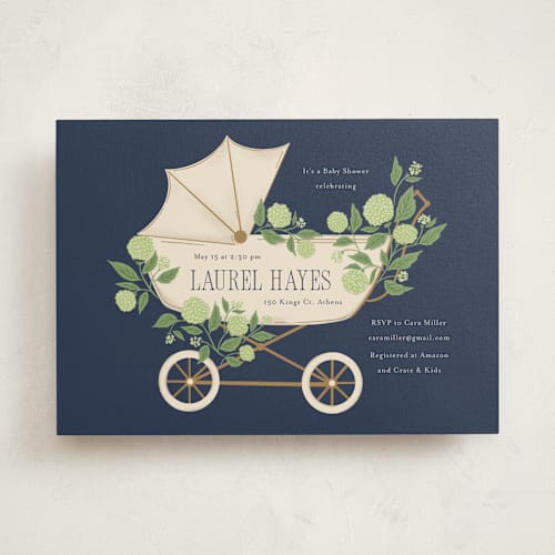 This is a limelight baby shower invitations with standard by Cindy Reynolds called hydrangea pram printing on signature in standard