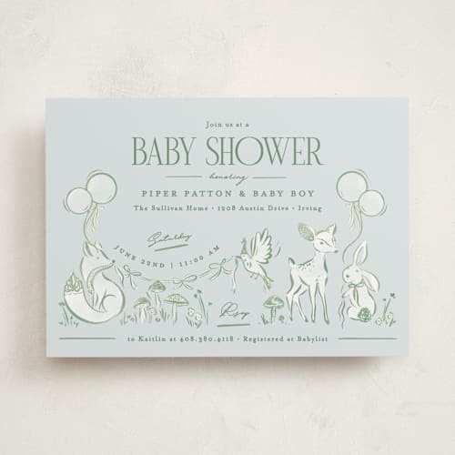 This is a bluebird baby shower invitations with standard by Julie Murray called woodland party printing on signature in standard
