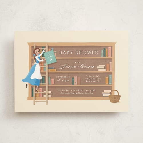 This is a hicory baby shower invitations with standard by Jennifer Wick called disney's belle's books printing on signature in standard