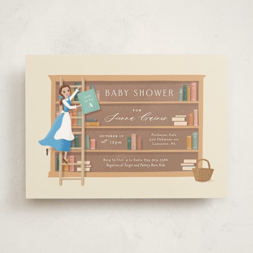 This is a hicory baby shower invitations with standard by Jennifer Wick called disney's belle's books printing on signature in standard