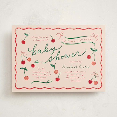 This is a cherry pie baby shower invitations with standard by Erin German called cherry sweet printing on signature in standard