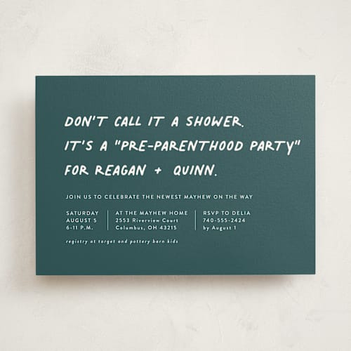 This is a jungle baby shower invitations with standard by Lea Delaveris called not a shower printing on signature in standard