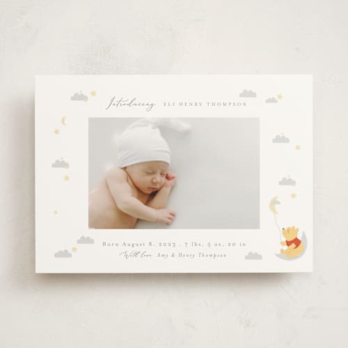 This is a cotton birth announcements with standard by Angela Thompson called disney's winnie the pooh night sky printing on signature in standard