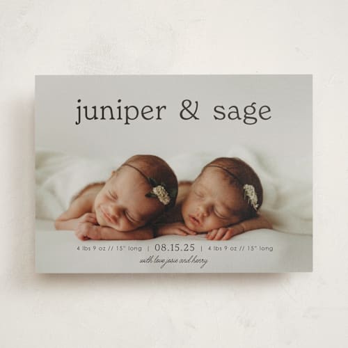 This is a charcoal birth announcements with standard by Brittany Braithwaite called sweet nostalgia printing on signature in standard