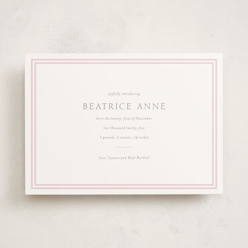 This is a ballet slipper birth announcements with standard by Megan Davis called frolic printing on signature in standard