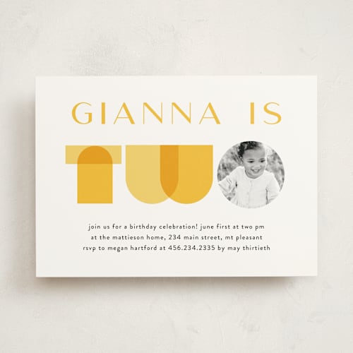 This is a buttercup kids birthday invitations with standard by Lori Wemple called mod two printing on signature in standard