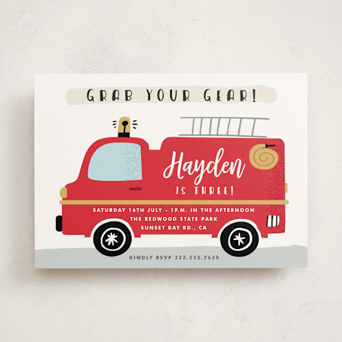 This is a cherry kids birthday invitations with standard by Oma N. Ramkhelawan called fired up! printing on signature in standard