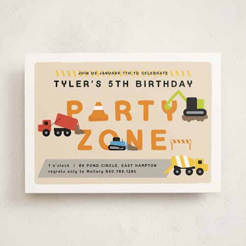 This is a citrus kids birthday invitations with standard by Nicole Senecal called party zone printing on signature in standard