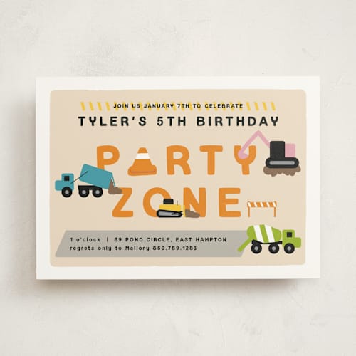 This is a bubblegum kids birthday invitations with standard by Nicole Senecal called party zone printing on signature in standard