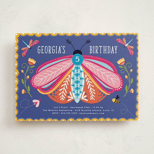This is a peony kids birthday invitations with standard by Erin Deegan called buggy printing on signature in standard