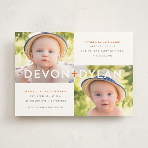 This is a tangerine kids birthday invitations with standard by Olivia Raufman called plus printing on signature in standard