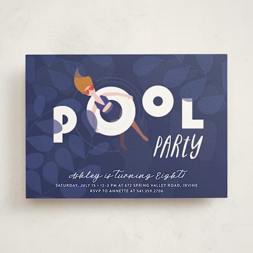This is a navy kids birthday invitations with standard by Haley Warner called blue water printing on signature in standard