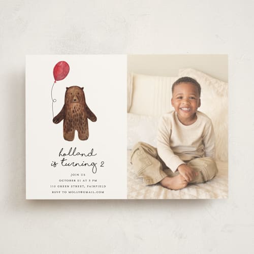 This is a red candy kids birthday invitations with standard by Remioni called bear printing on signature in standard