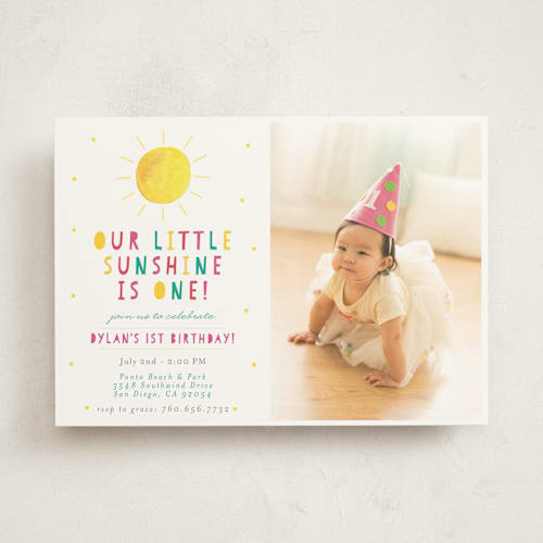 This is a petal kids birthday invitations with standard by Little Print Design called little sunshine printing on signature in standard