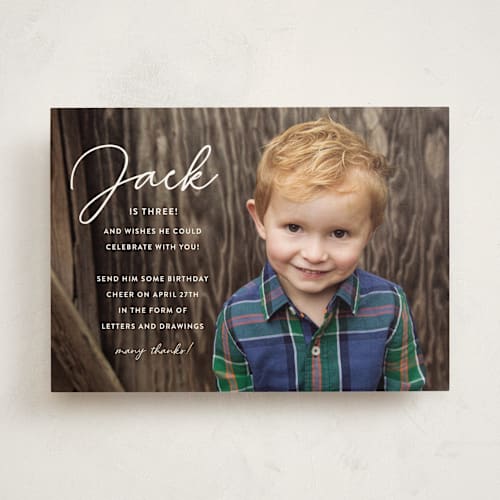This is a snow kids birthday invitations with standard by Kasia Labocki called birthday script printing on signature in standard