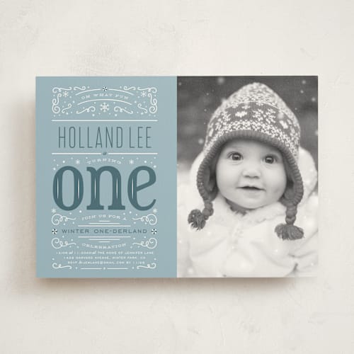 This is a frost kids birthday invitations with standard by Leah Bisch called wintery fun printing on signature in standard