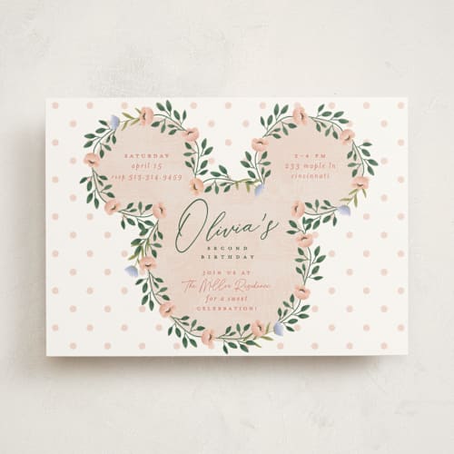 This is a clementine kids birthday invitations with standard by Susan Zinader called disney's minnie wildflower printing on signature in standard