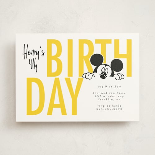 This is a sunshine kids birthday invitations with standard by Julee London called disney's mickey mouse birthday fun printing on signature in standard