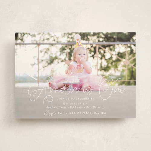 This is a icing kids birthday invitations with standard by Emily Betts called whimsical printing on signature in standard