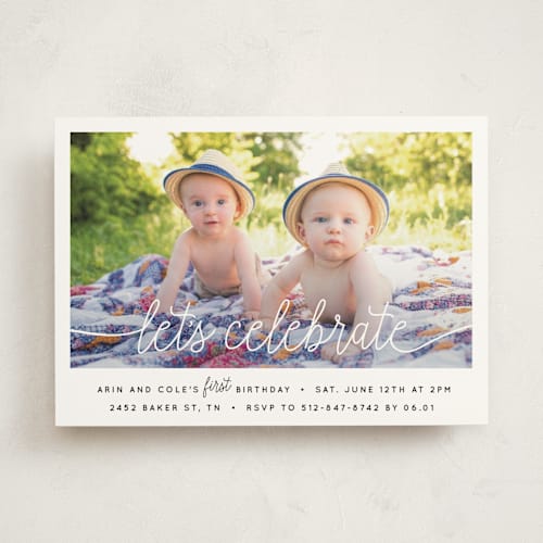 This is a sugar kids birthday invitations with standard by Christine Taylor called let's celebrate a birthday printing on signature in standard