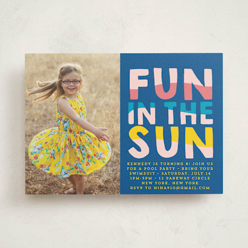 This is a carribean kids birthday invitations with standard by Baumbirdy called fun sun printing on signature in standard