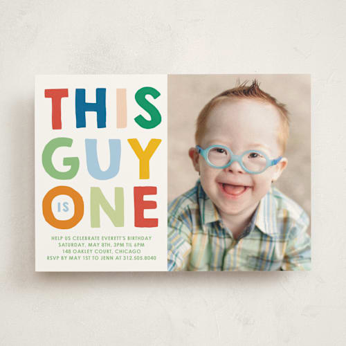 This is a spectrum kids birthday invitations with standard by Baumbirdy called this guy printing on signature in standard