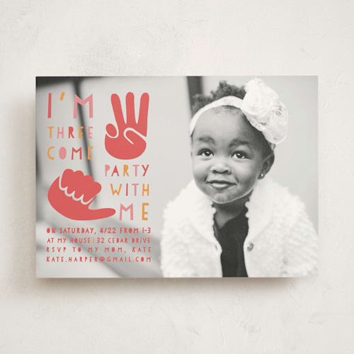 This is a coral kids birthday invitations with standard by Kelly Kirkbride called i'm this many printing on signature in standard