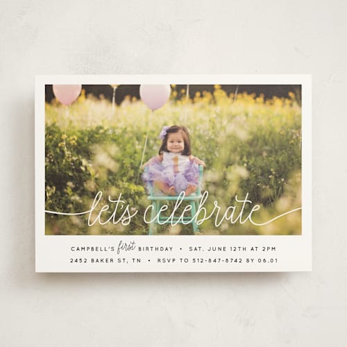 This is a sugar kids birthday invitations with standard by Christine Taylor called let's celebrate a birthday printing on signature in standard