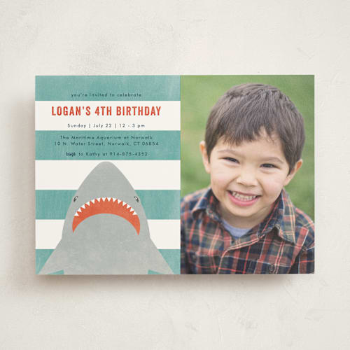This is a ocean kids birthday invitations with standard by Annie Holmquist called fin-tastic! printing on signature in standard