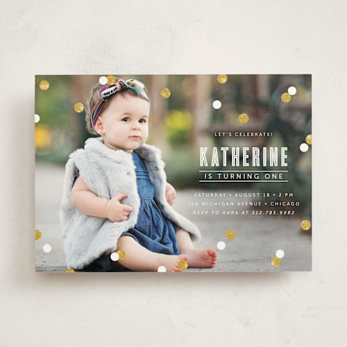 This is a snow kids birthday invitations with standard by Lehan Veenker called confetti printing on signature in standard