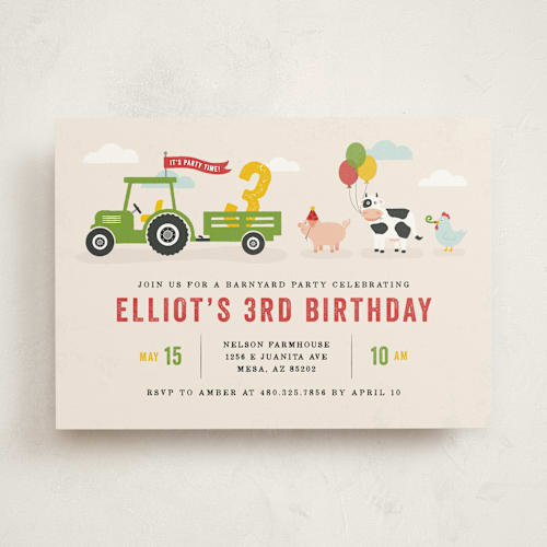 This is a cream kids birthday invitations with standard by Michelle Taylor called party parade printing on signature in standard