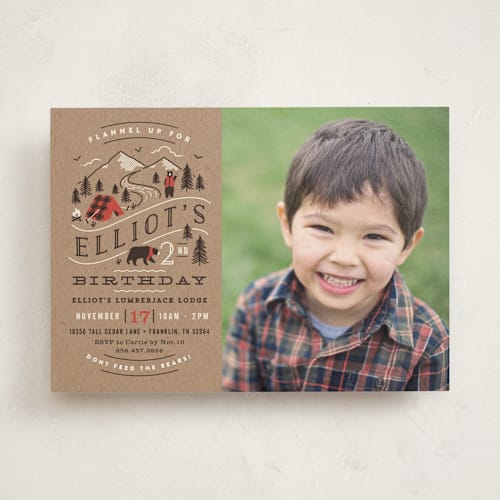 This is a kraft kids birthday invitations with standard by Jennifer Wick called lumber bears printing on signature in standard