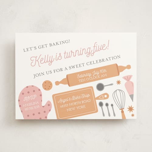 This is a blush kids birthday invitations with standard by heythird called fun baking printing on signature in standard