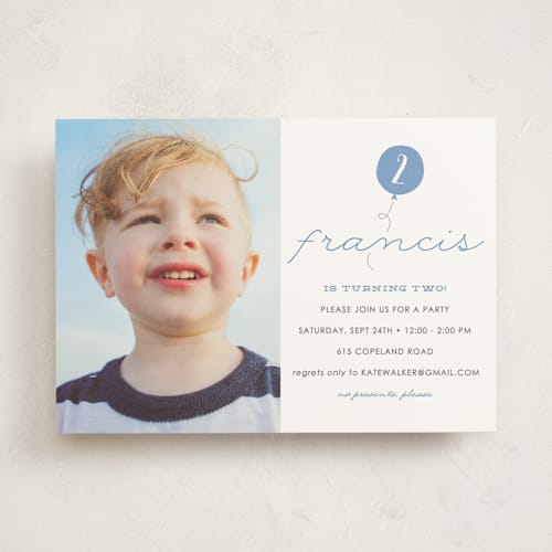 This is a denim kids birthday invitations with standard by Sara Hicks Malone called it's my party printing on signature in standard