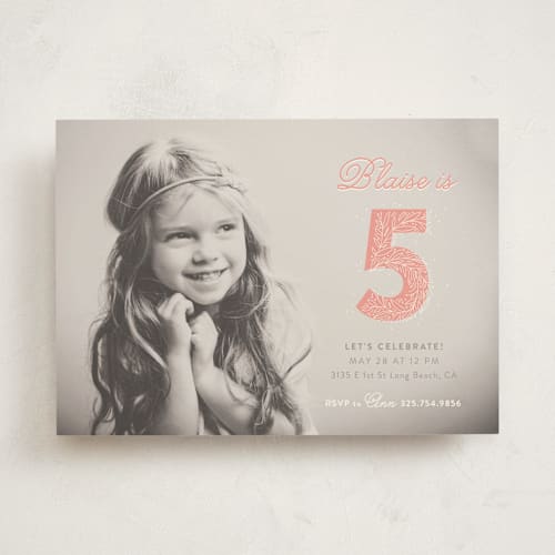 This is a petal kids birthday invitations with standard by Anastasia Makarova called floral five printing on signature in standard