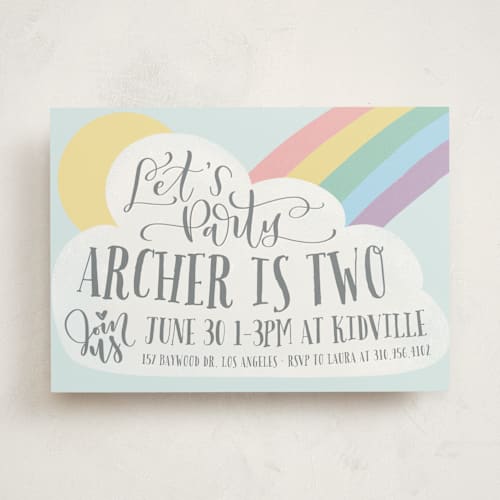 This is a daffodil kids birthday invitations with standard by Leah Bisch called rainbow printing on signature in standard