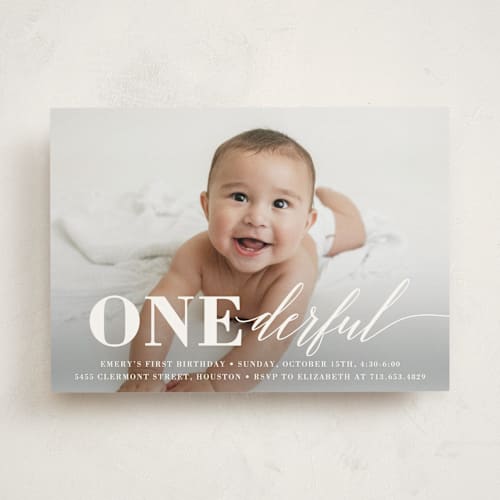 This is a cloud kids birthday invitations with standard by Susan Asbill called onederful printing on signature in standard