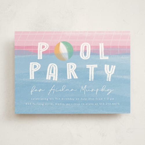 This is a cotton candy kids birthday invitations with standard by Beth Murphy called bobbing beachball printing on signature in standard