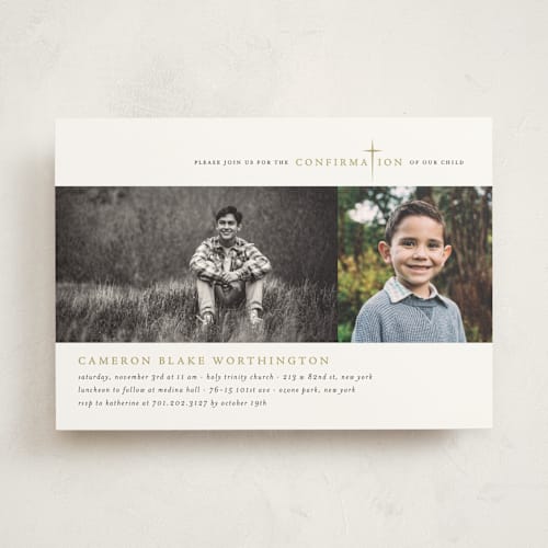 This is a mustard confirmation invitations cards with standard by fatfatin called simple faith printing on signature in standard