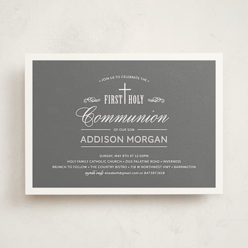 This is a storm communion invitations announcements with standard by Beth Schneider called stately cross printing on signature in standard