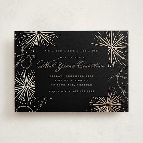 This is a eclipse holiday party invitations with foil pressed by Everett Paper Goods called firecracker delight printing on signature in standard