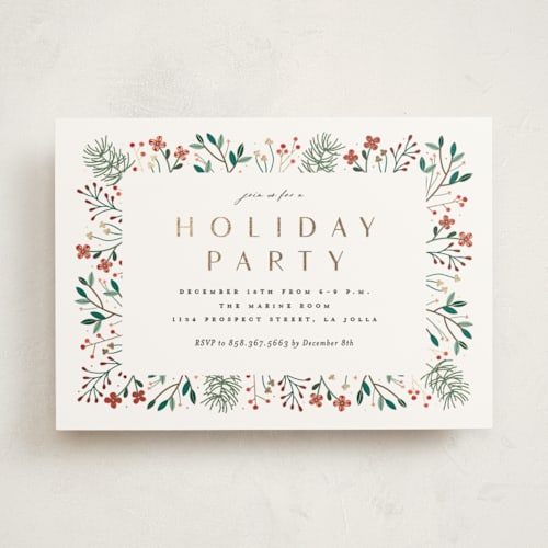 This is a snow holiday party invitations with foil pressed by Erica Krystek called modern holiday party printing on signature in standard