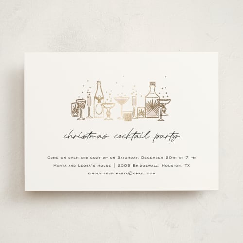 This is a snow holiday party invitations with foil pressed by Pati Cascino called holiday cocktail party printing on signature in standard