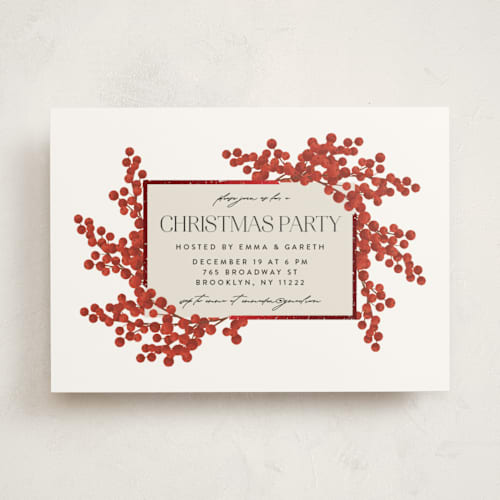 This is a snow holiday party invitations with foil pressed by Iveta Angelova called berry party printing on signature in standard